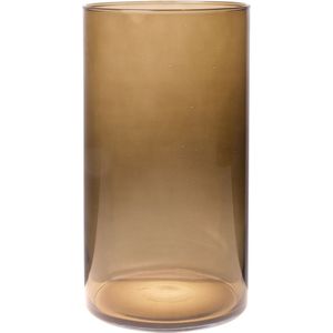 Bloemenvaas Neville - lichtbruin transparant - glas - D16 x H30 cm - Cilinder vorm