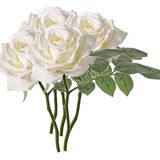 Top Art Kunstbloem Roos de luxe - 5x - wit - 30 cm - kunststof steel - decoratie bloemen