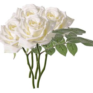 Top Art Kunstbloem Roos de luxe - 5x - wit - 30 cm - kunststof steel - decoratie bloemen