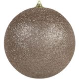 3x stuks Champagne grote glitter kerstballen 18 cm - hangdecoratie / boomversiering glitter kerstballen
