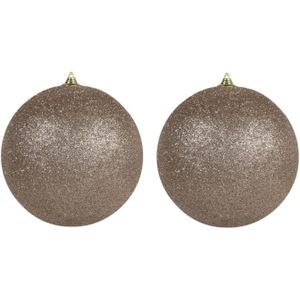 3x stuks Champagne grote glitter kerstballen 18 cm - hangdecoratie / boomversiering glitter kerstballen
