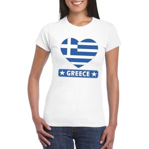 Griekenland t-shirt met Griekse vlag in hart wit dames
