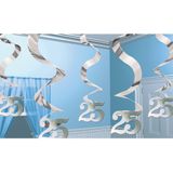 5x Hangdecoratie 25 jaar jubileum rotorspiraal zilveren jubileum - Feestartikelen en versiering