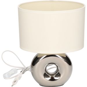 Zilveren tafellamp/bureaulamp van porselein met zilvergrijze lampenkap - Schemerlamp 26 cm - E14 - Schemerlampen/bureaulampen