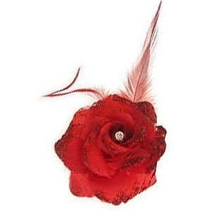 Rode deco bloem met speld/elastiek