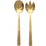 Home Deco Factory Sla bestek/couvert - 2 delig - goud - metaal - 21 cm - saladebestek/slacouvert - opscheplepels fruit/groente