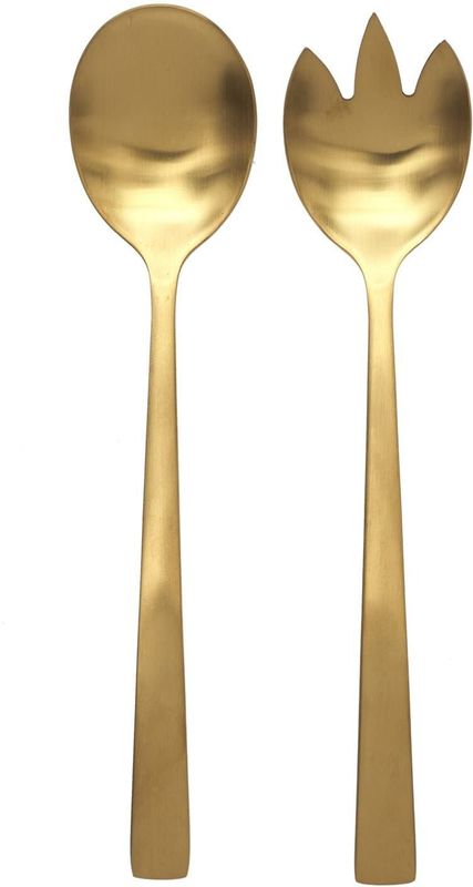 Home Deco Factory Sla bestek/couvert - 2 delig - goud - metaal - 21 cm - saladebestek/slacouvert - opscheplepels fruit/groente