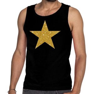 Gouden ster glitter tanktop / mouwloos shirt zwart heren - heren singlet Gouden ster