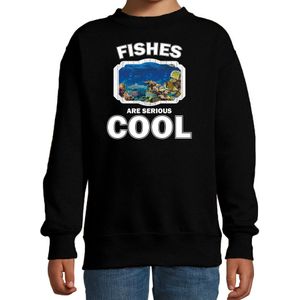 Dieren vissen sweater zwart kinderen - fishes are serious cool trui jongens/ meisjes - cadeau vis/ vissen liefhebber - kinderkleding / kleding