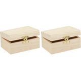 2x stuks klein houten kistje rechthoek 11.5 x 8 x 6 cm - Hobby/knutselen mini kistjes