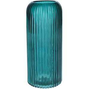 Bellatio Design Bloemenvaas - petrol - tansparant glas - D9 x H20 cm - vaas