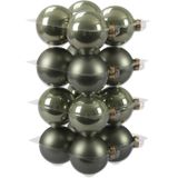 16x Graniet groene glazen kerstballen 8 cm - mat/glans - Kerstboomversiering graniet groen