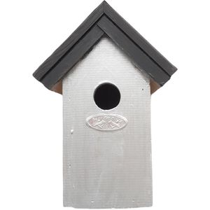 Houten vogelhuisje/nestkastje 22 cm - in het zwart/zilvergrijs maken - Dhz schilderen pakket - 2x tubes verf en kwasten