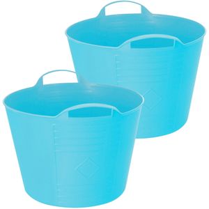 Excellent Houseware Flexibele emmer - 2x - blauw - 27 liter - kunststof - 40 x 35 cm