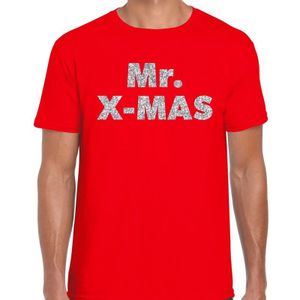 Foute Kerst t-shirt -  Mr. X-mas - Zilveren glitter letters / rood voor heren - kerstkleding / Christmas outfit