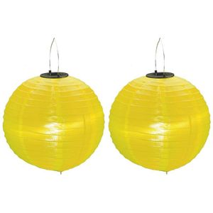 2x stuks Gele solar lampionnen op zonne energie 30 cm - Zomer tuin artikelen - Feestartikelen versiering