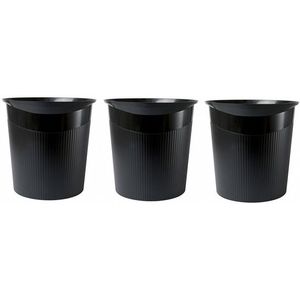 3x Zwarte vuilnisbak/prullenbak 13 liter - Vuilnisemmers/vuilnisbakken/prullenbakken