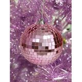Othmar Decorations discobal kerstballen - 4x - roze -8 cm -kunststof