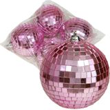 Othmar Decorations discobal kerstballen - 4x - roze -8 cm -kunststof