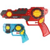 1x Waterpistolen/waterpistool 2-delig van 26 cm rood/blauw kinderspeelgoed - waterspeelgoed van kunststof