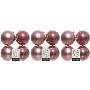 12x Oud roze kunststof kerstballen 10 cm - Mat/glans - Onbreekbare plastic kerstballen - Kerstboomversiering oud roze