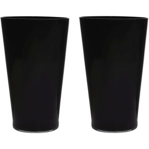 2x stuks luxe zwarte conische stijlvolle vaas/vazen van glas 40 x 25 cm - Bloemen/boeketten vaas voor binnen gebruik