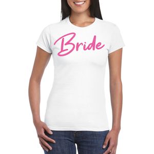 Bellatio Decorations Vrijgezellenfeest T-shirt dames - Bride - wit - glitter roze - bruiloft