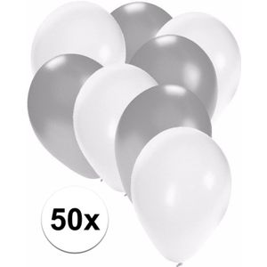 50x ballonnen wit en zilver - knoopballonnen