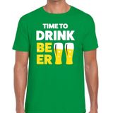 Time to drink Beer tekst t-shirt groen heren -  feest shirt Time to drink Beer voor heren