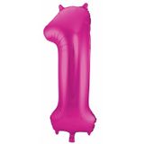 Cijfer ballonnen - Verjaardag versiering 17 jaar - 85 cm - roze