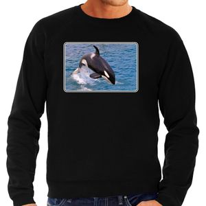 Dieren sweater met orka walvissen foto - zwart - voor heren - natuur / orka cadeau trui - kleding / sweat shirt