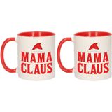 Set van 2x stuks cadeau kerstmokken rood Mama Claus - 300 ml - keramiek - koffiemokken / theebekers - Kerstmis - kado kerst moeder / mama