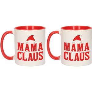 Set van 2x stuks cadeau kerstmokken rood Mama Claus - 300 ml - keramiek - koffiemokken / theebekers - Kerstmis - kado kerst moeder / mama