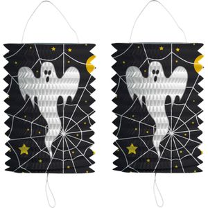 6x stuks ronde lampion 16 cm spook - Halloween trick or treat lampionnen versiering - treklampion