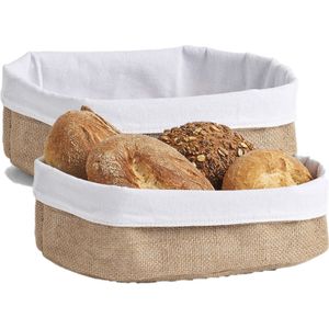 2x Jute brood serveer mandjes 26 x 18 cm - Zeller - Keukenbenodigdheden - Tafel dekken - Ontbijten/Brunchen/Lunchen - Broodjes/bolletjes serveren - Broodmanden