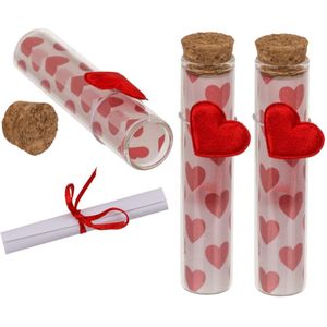 Pakket van 8x stuks valentijn hartjes flesjes van glas met boodschap 11 cm - Valentijnsdag cadeau versiering