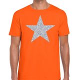 Zilveren ster glitter t-shirt oranje heren - shirt glitter ster zilver