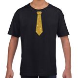 Zwart fun t-shirt met stropdas in glitter goud kinderen - feest shirt voor kids