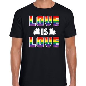Bellatio Decorations Gay Pride t-shirt - heren - zwart - love is love - LHBTI/LHBTIQ