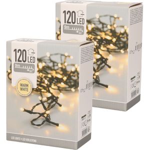 2x Kerstverlichting warm wit buiten 120 lampjes - LED lichtsnoer