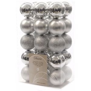 Decoris Kerstballen - 30 stuks - zilverkleurig - mat en glans - 6 cm