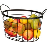 Fruitschaal/fruitmand ovaal zwart metaal 35 x 23,5 x 23 cm - Industriele fruitmanden