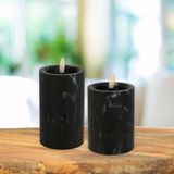 LED kaarsen/stompkaarsen - set 2x - zwart marmer look - H10 en H12,5 cm - timer - warm wit