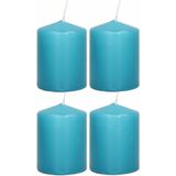 4x Turquoise blauwe cilinderkaarsen/stompkaarsen 6 x 8 cm 29 branduren - Geurloze kaarsen turkoois blauw - Woondecoraties
