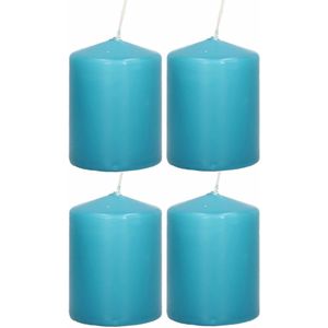 4x Turquoise blauwe cilinderkaarsen/stompkaarsen 6 x 8 cm 29 branduren - Geurloze kaarsen turkoois blauw - Woondecoraties