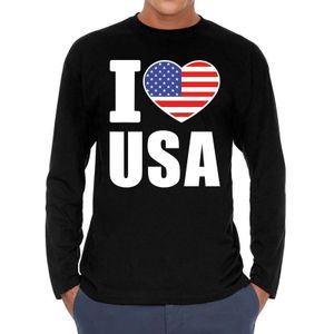 I love USA supporter t-shirt met lange mouwen / long sleeves voor heren - zwart - Amerika / VS landen shirtjes - Amerikaanse fan kleding heren