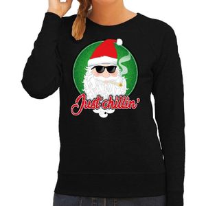 Foute Kersttrui / sweater - Just chillin - zwart voor dames - kerstkleding / kerst outfit