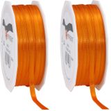 2x Luxe Hobby/decoratie oranje satijnen sierlinten 0,6 cm/6 mm x 50 meter- Luxe kwaliteit - Cadeaulint satijnlint/ribbon
