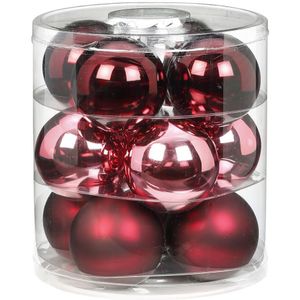36x Berry Kiss mix glazen kerstballen 8 cm glans en mat - Kerstboomversiering mix roze/rood