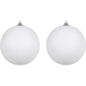 2x Witte grote decoratie glitter kerstballen 25 cm - hangdecoratie / boomversiering glitter kerstballen